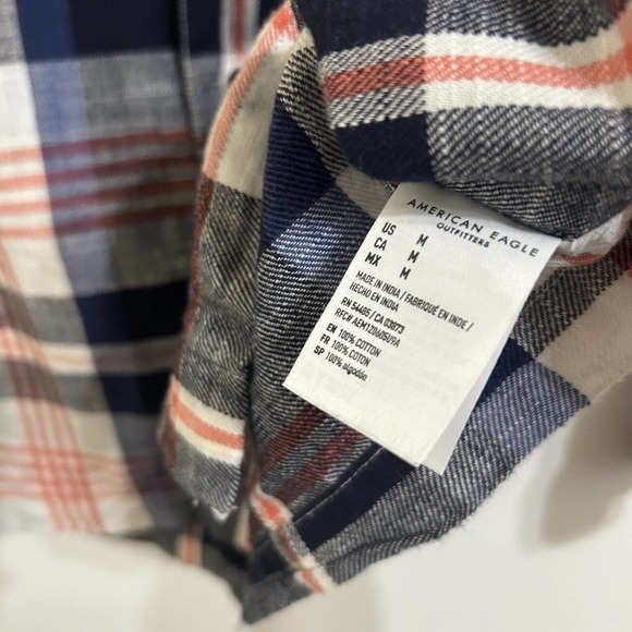 American Eagle Mens Seriously Soft Plaid Button Up Shirt Blue Long Sleeve Size M - Picture 9 of 9